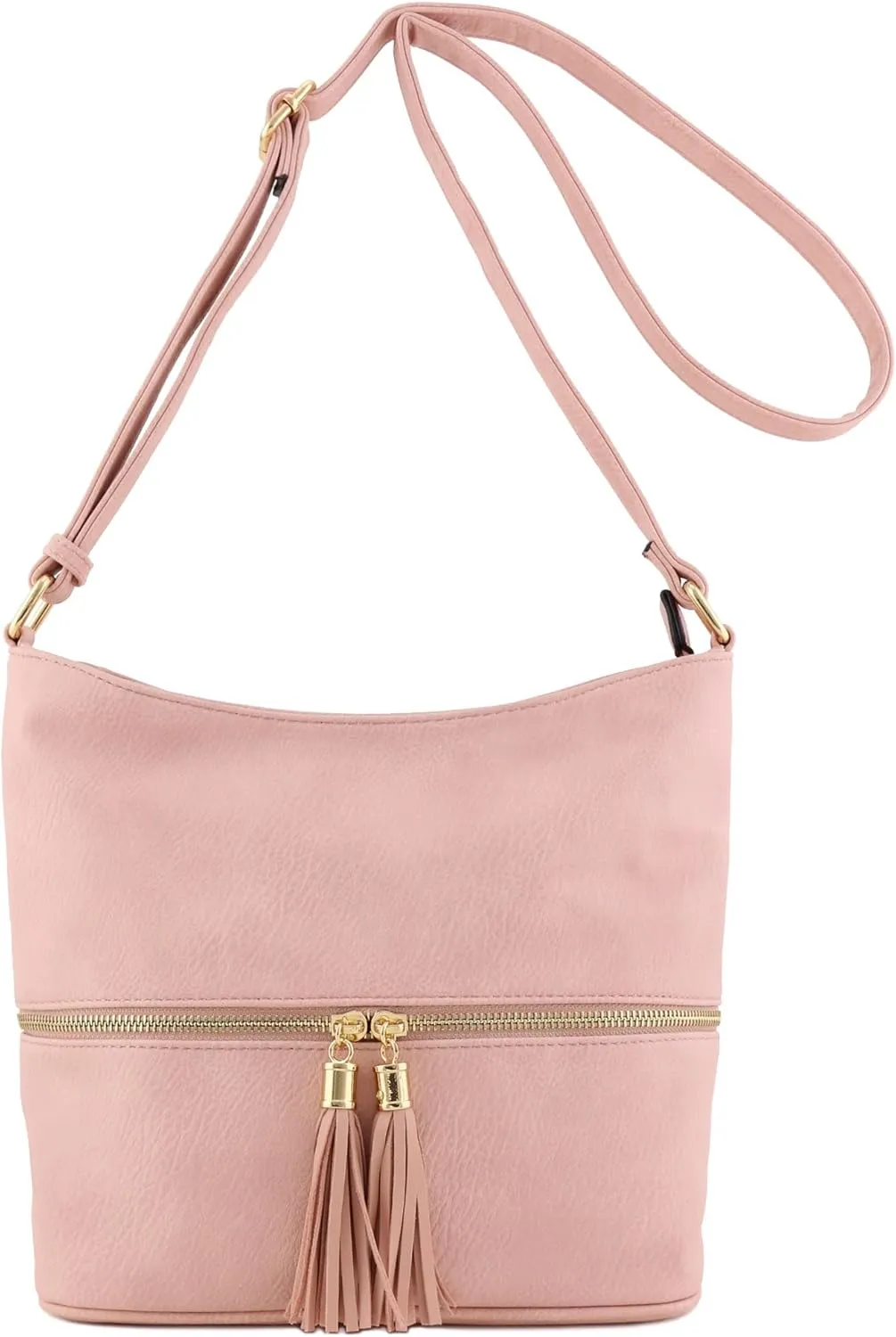 FashionPuzzle Lightweight Tassel Zipper Bucket Crossbody Bag