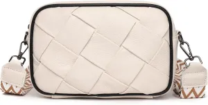 FAYBA Woven Crossbody for Women, Wide Strap Genuine Leather Shoulder Bag, Small Handbag Satchel With Guitar Strap
