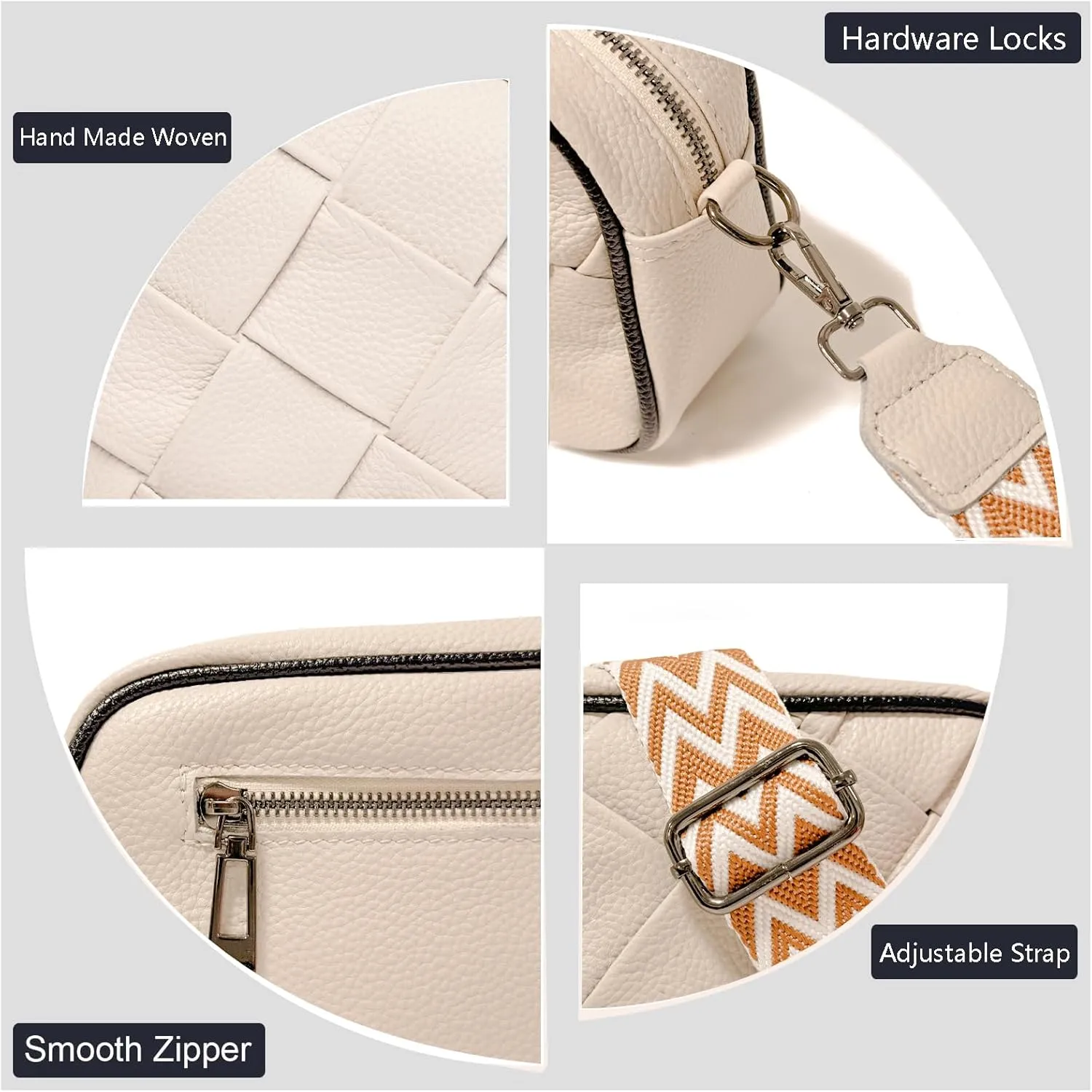 FAYBA Woven Crossbody for Women, Wide Strap Genuine Leather Shoulder Bag, Small Handbag Satchel With Guitar Strap