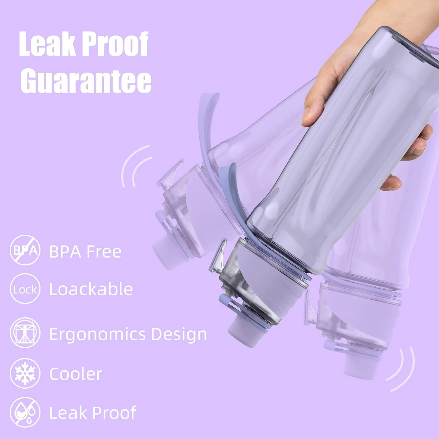 FEIJIAN Mist & Sip Water Bottle, 22oz, BPA-Free, Leakproof & Lightweight, Ideal for Fitness & Outdoor, Purple