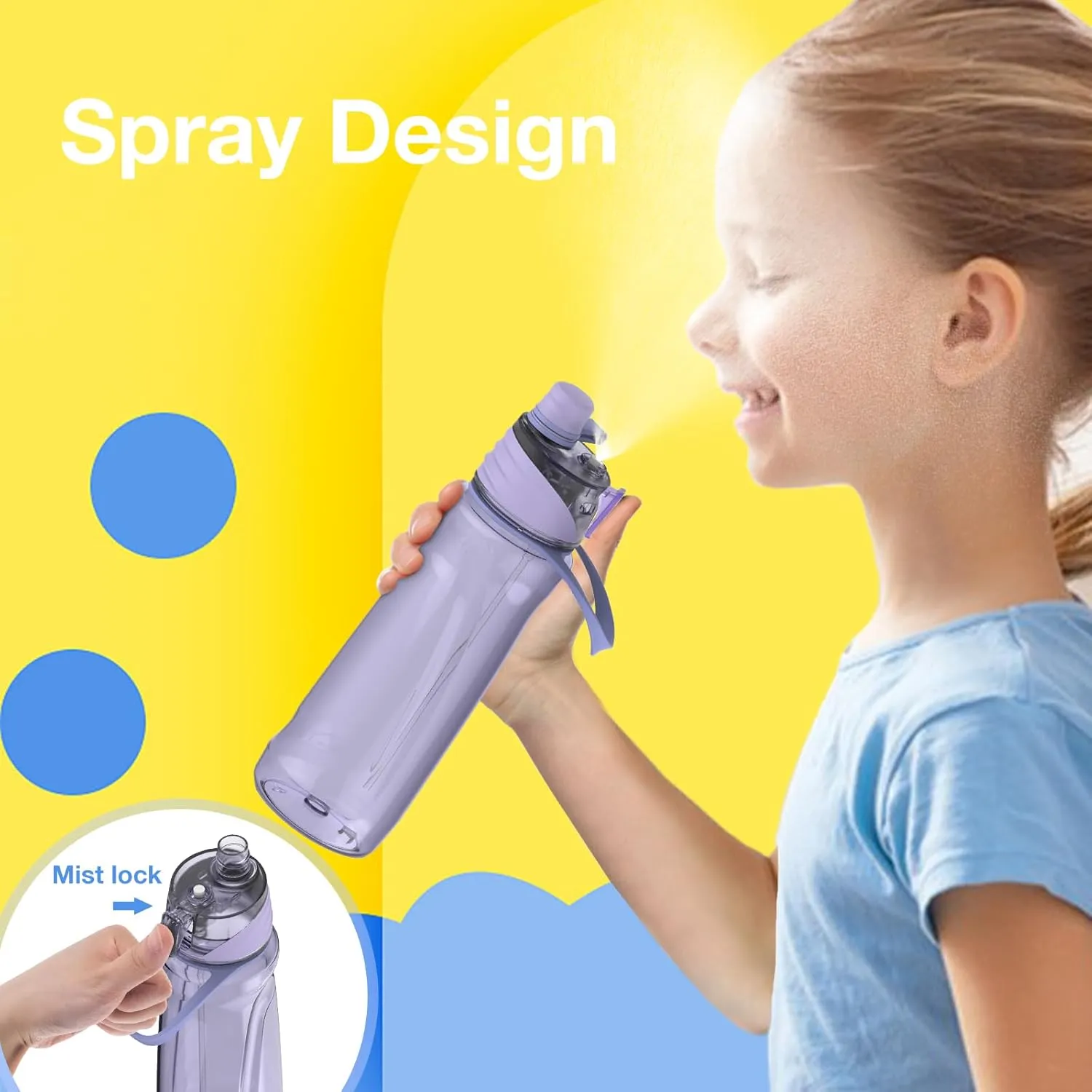 FEIJIAN Mist & Sip Water Bottle, 22oz, BPA-Free, Leakproof & Lightweight, Ideal for Fitness & Outdoor, Purple