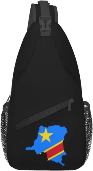 Flag Map of the Democratic Republic of the Congo Crossbody Bags For Women Men Chest Backpack Gym Shoulder Bag Travel Outdoor Sports Casual Crossbody Bags