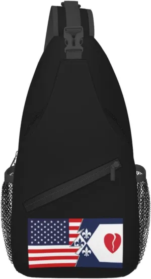 Flag Of Creve Coeur, Missouri And America Crossbody Bags For Women Men Chest Backpack Gym Shoulder Bag Travel Outdoor Sports Casual Crossbody Bags