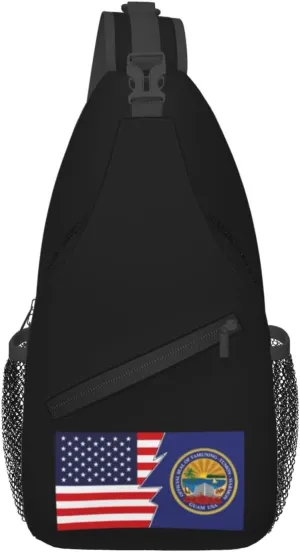 Flag Of Tamuning-Tumon-Harmon, Guam And America Crossbody Bags For Women Men Chest Backpack Gym Shoulder Bag Travel Outdoor Sports Casual Crossbody Bags