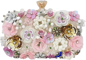 Floral Clutch Purse for Women Silk Glitter Evening Handbag Ladies Dress Crossbody Bags for Wedding,Prom,Party