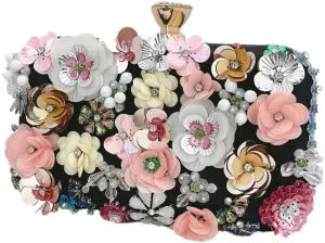 Floral Clutch Purse for Women Silk Glitter Evening Handbag Ladies Dress Crossbody Bags for Wedding,Prom,Party