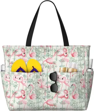 Floral Flamingo Botany print Large Capacity Beach Travel Bag, Reusable Grocery Bag, Beach Bag