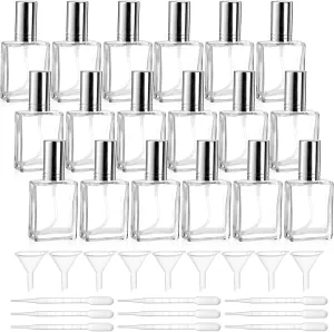 Foraineam 18 Pack Clear Glass Fine Mist Atomizer Spray Bottles, 15ml Refillable Mini Perfume Bottle, Empty Glass Perfume Atomizer Bottle Fragrance Bottles with Droppers and Funnels