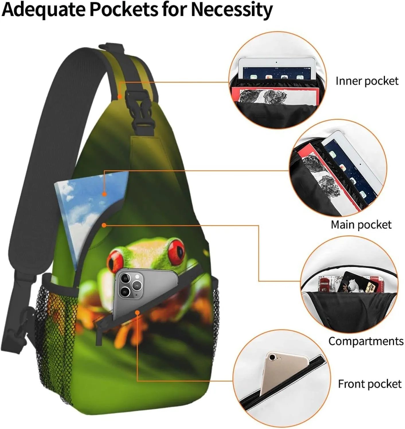 Frog Sling Bag Cute Crossbody Chest Daypack Casual Backpack Animal Shoulder Bag For Travel Picnic