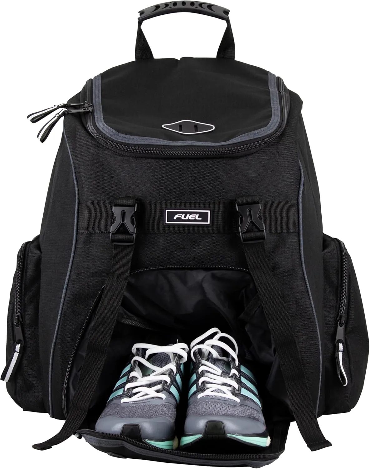 FUEL Oversized Wide Mouth Backpack with Multiple Compartments, Large Storage for Hiking, Work, Classroom, and Traveling - Grey Trim
