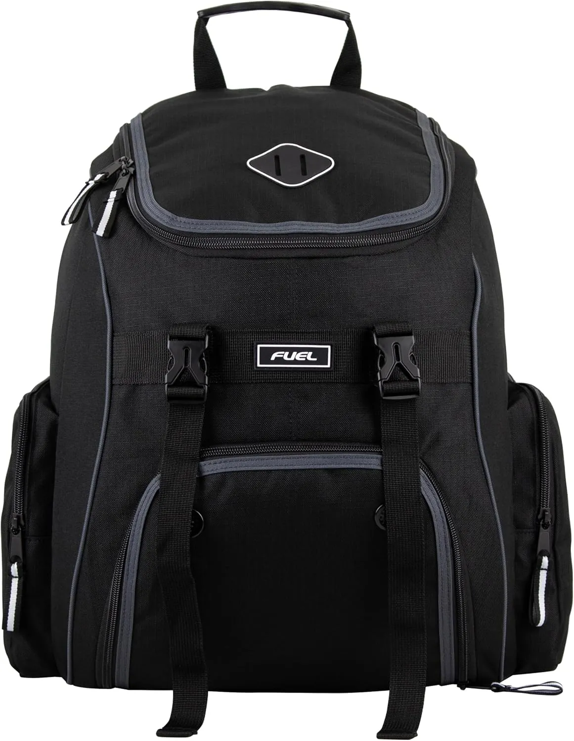 FUEL Oversized Wide Mouth Backpack with Multiple Compartments, Large Storage for Hiking, Work, Classroom, and Traveling - Grey Trim