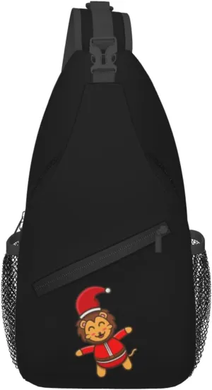 Funny Christmas Lion Crossbody Bags For Women Men Chest Backpack Gym Shoulder Bag Travel Outdoor Sports Casual Crossbody Bags