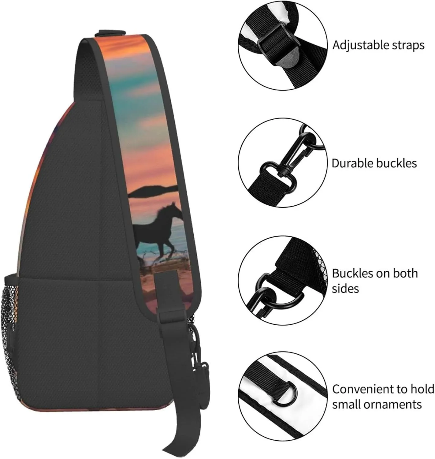 Funny Horse Crossbody Bag Horse Shoulder Bag Backpack Animal Sling Bag Chest Casual Daypack for Outdoor