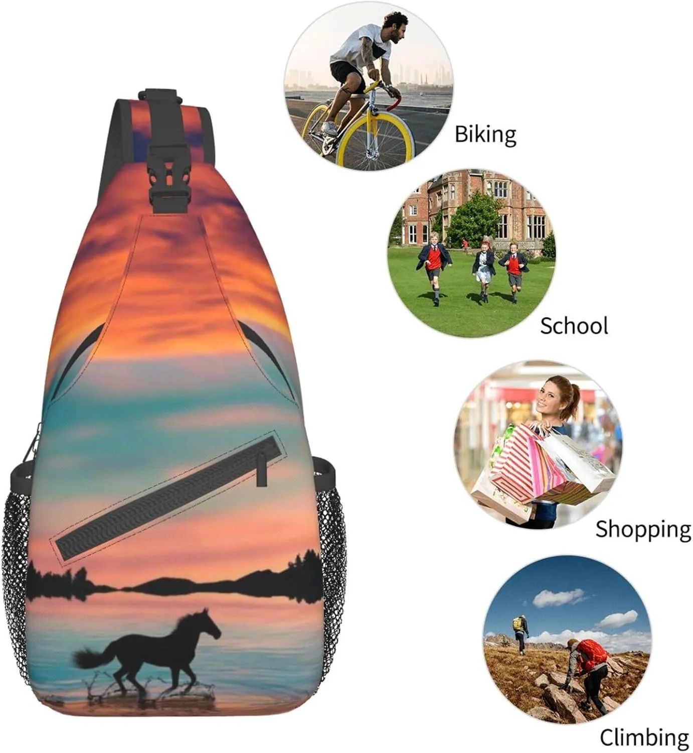 Funny Horse Crossbody Bag Horse Shoulder Bag Backpack Animal Sling Bag Chest Casual Daypack for Outdoor