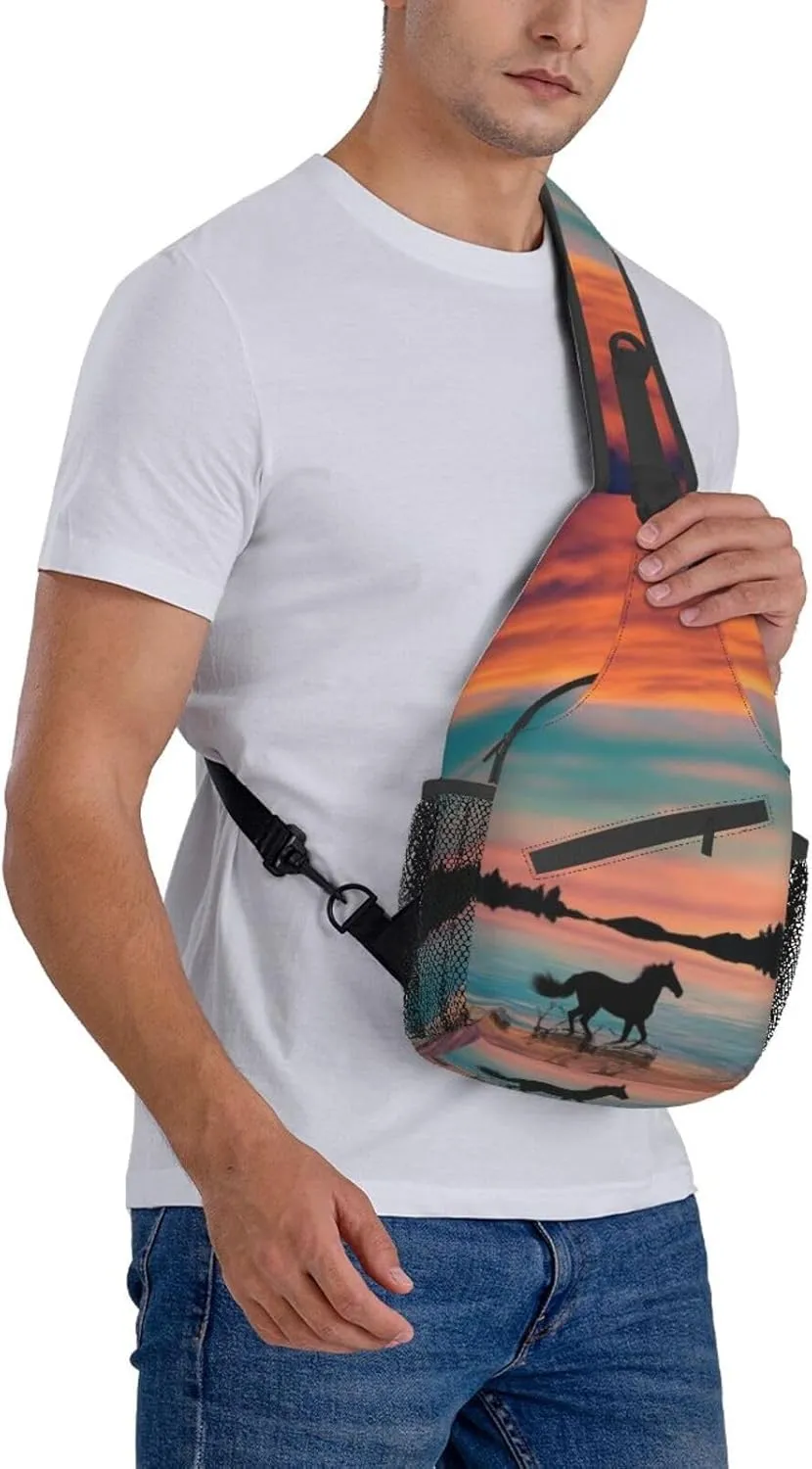Funny Horse Crossbody Bag Horse Shoulder Bag Backpack Animal Sling Bag Chest Casual Daypack for Outdoor