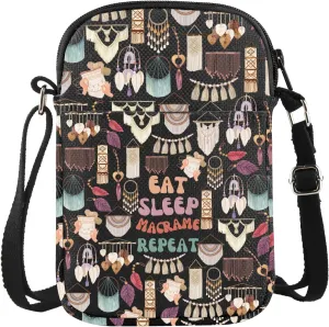 G2TUP Macrame Crossbody Bag Macrame Craft Lover Gift Macrame Momma Gifts Eat Sleep Macrame Repeat Shoulder Bag