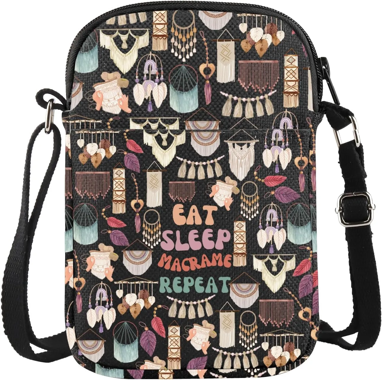 G2TUP Macrame Crossbody Bag Macrame Craft Lover Gift Macrame Momma Gifts Eat Sleep Macrame Repeat Shoulder Bag