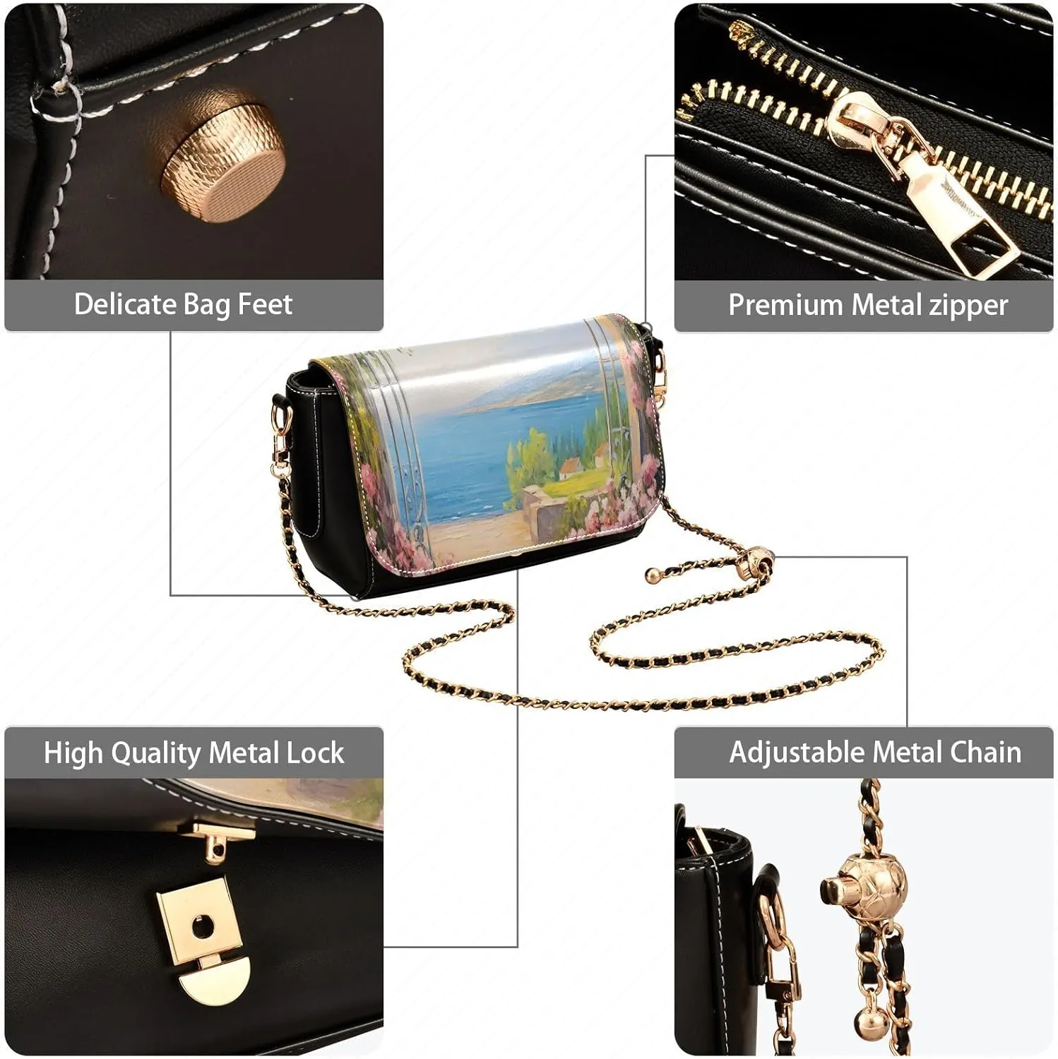 GAIGEO Sunflower Field Shoulder Bag with Pocket, Ladies Leather Crossbody Bags, Pu Leather Shoulder Bag for Women