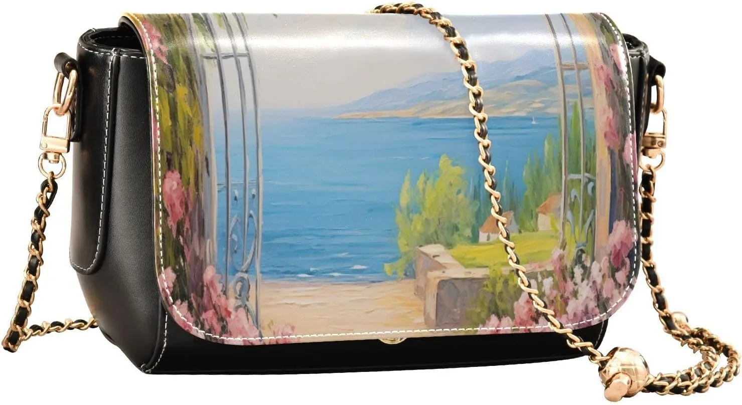 GAIGEO Sunflower Field Shoulder Bag with Pocket, Ladies Leather Crossbody Bags, Pu Leather Shoulder Bag for Women