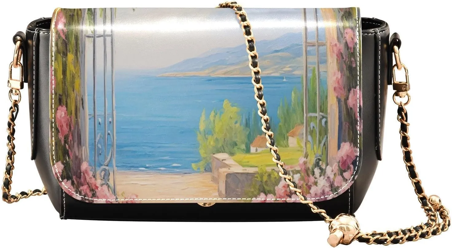 GAIGEO Sunflower Field Shoulder Bag with Pocket, Ladies Leather Crossbody Bags, Pu Leather Shoulder Bag for Women
