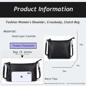 Genuine Leather Crossbody Bag For Women Small Tassel Shoulder Bag Zipper Clutch Phone Wallet Purse