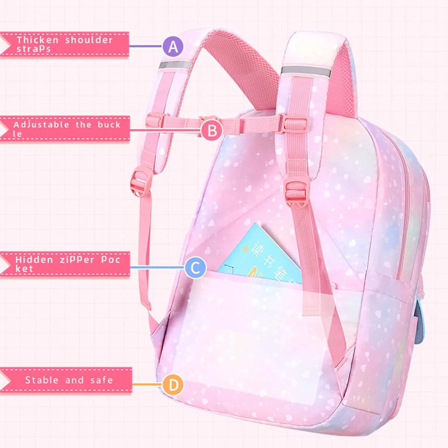 Girls Backpack,Backpacks for Girls,Kids Backpack with Compartments Elementary School Bag For Girls School Backpack (Blue)