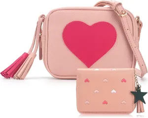 Girls Purse for Kids & Toddlers - Heart Purse with Teens Wallet & Tassel, Crossbody Bag Gift for Christmas