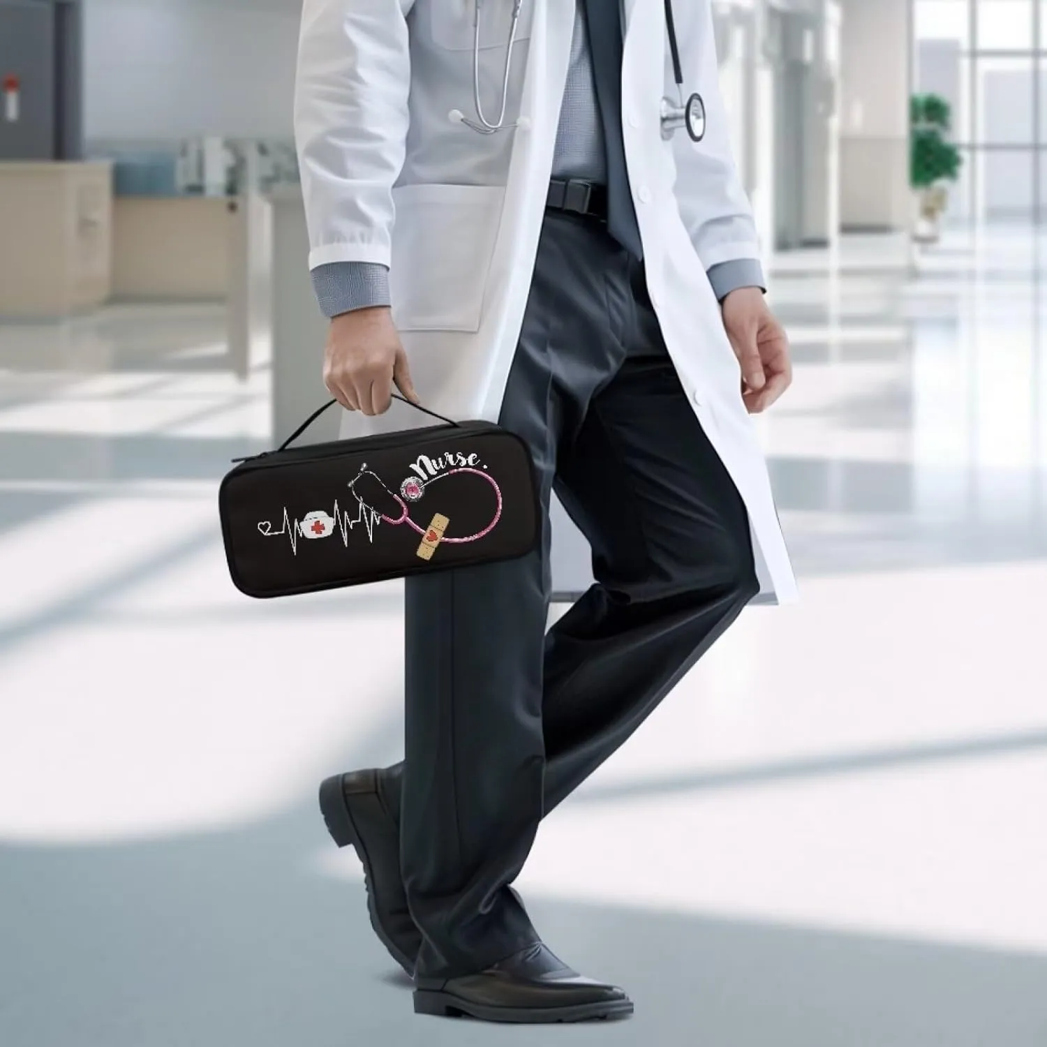 Gomyblomy Black Stethoscope Case for Nurse, Suitable for Most Stethoscope, Large Stethoscope Bag Holder Travel Case for Medical Bandage, EMT Trauma Shear, Pen Lights