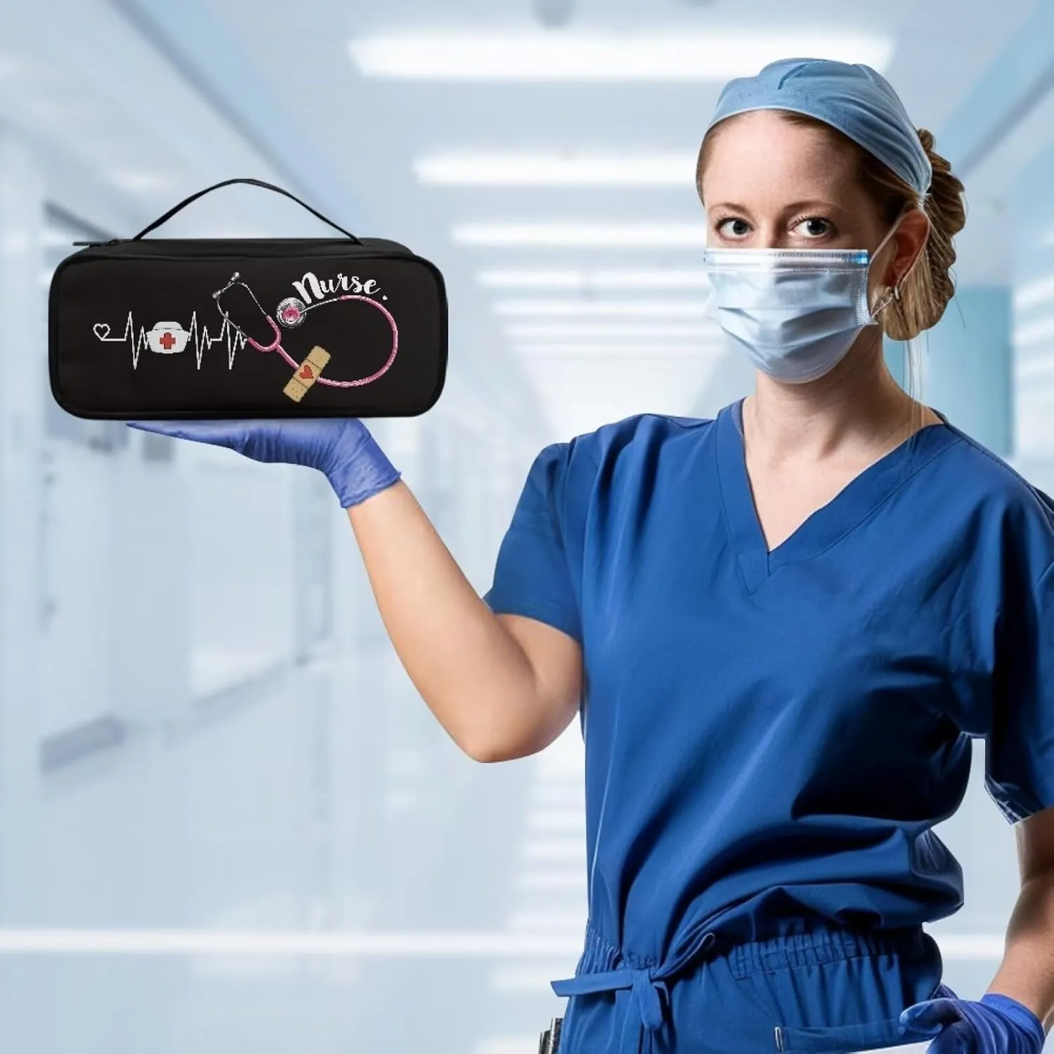 Gomyblomy Black Stethoscope Case for Nurse, Suitable for Most Stethoscope, Large Stethoscope Bag Holder Travel Case for Medical Bandage, EMT Trauma Shear, Pen Lights