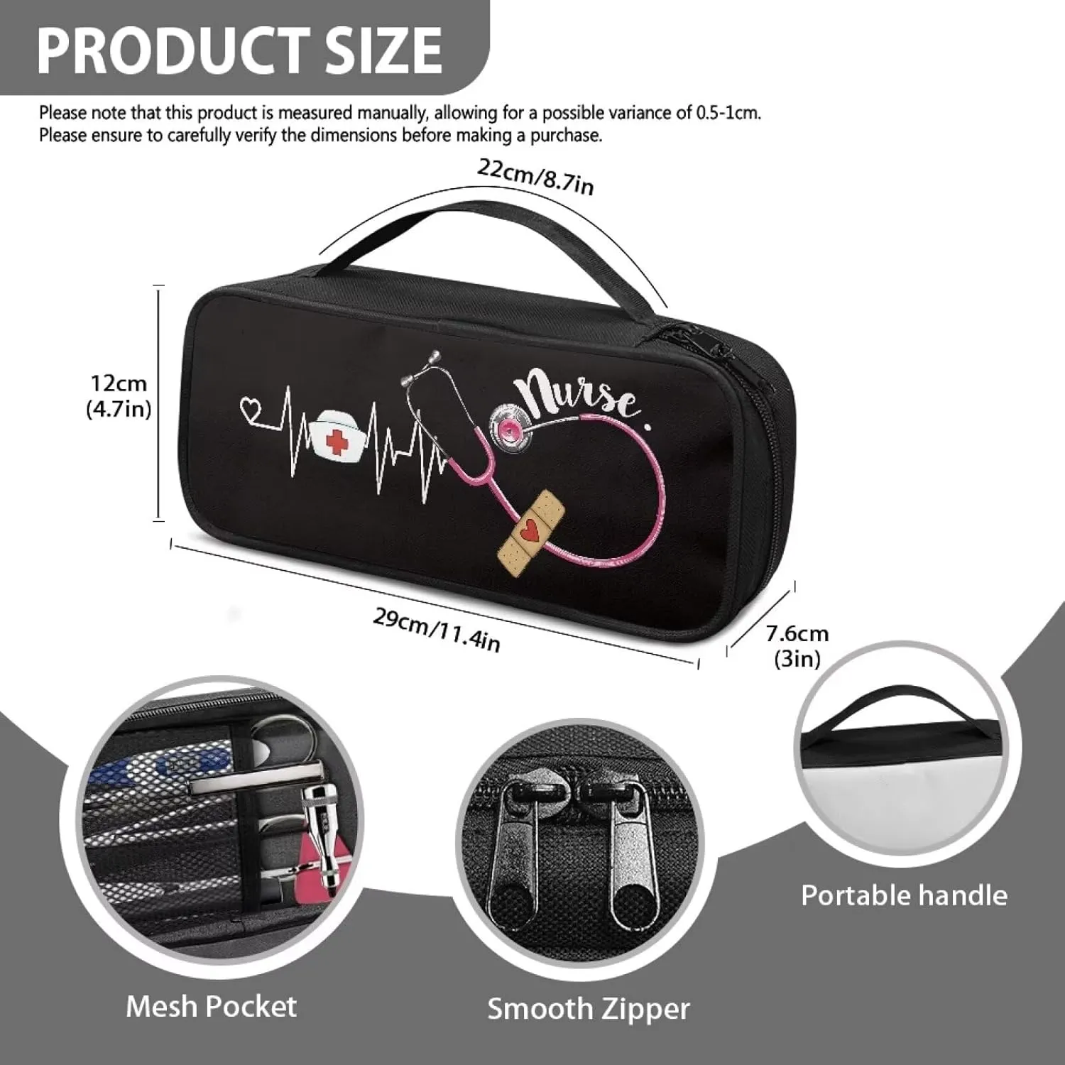 Gomyblomy Black Stethoscope Case for Nurse, Suitable for Most Stethoscope, Large Stethoscope Bag Holder Travel Case for Medical Bandage, EMT Trauma Shear, Pen Lights