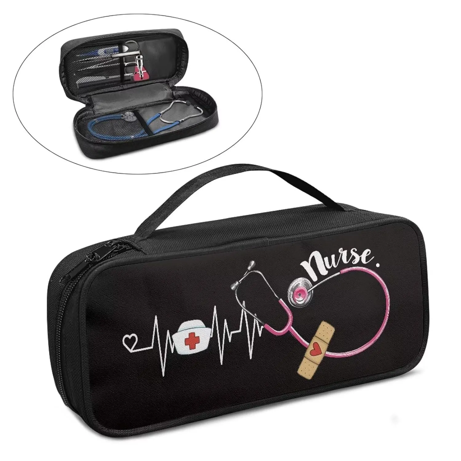 Gomyblomy Black Stethoscope Case for Nurse, Suitable for Most Stethoscope, Large Stethoscope Bag Holder Travel Case for Medical Bandage, EMT Trauma Shear, Pen Lights