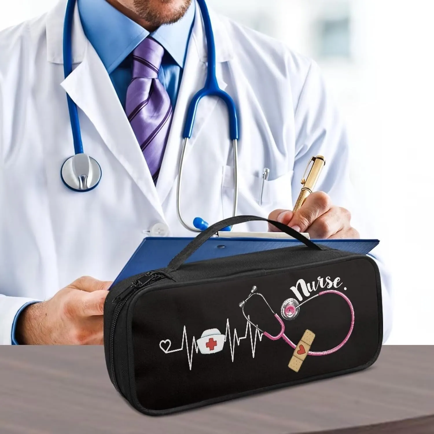 Gomyblomy Black Stethoscope Case for Nurse, Suitable for Most Stethoscope, Large Stethoscope Bag Holder Travel Case for Medical Bandage, EMT Trauma Shear, Pen Lights