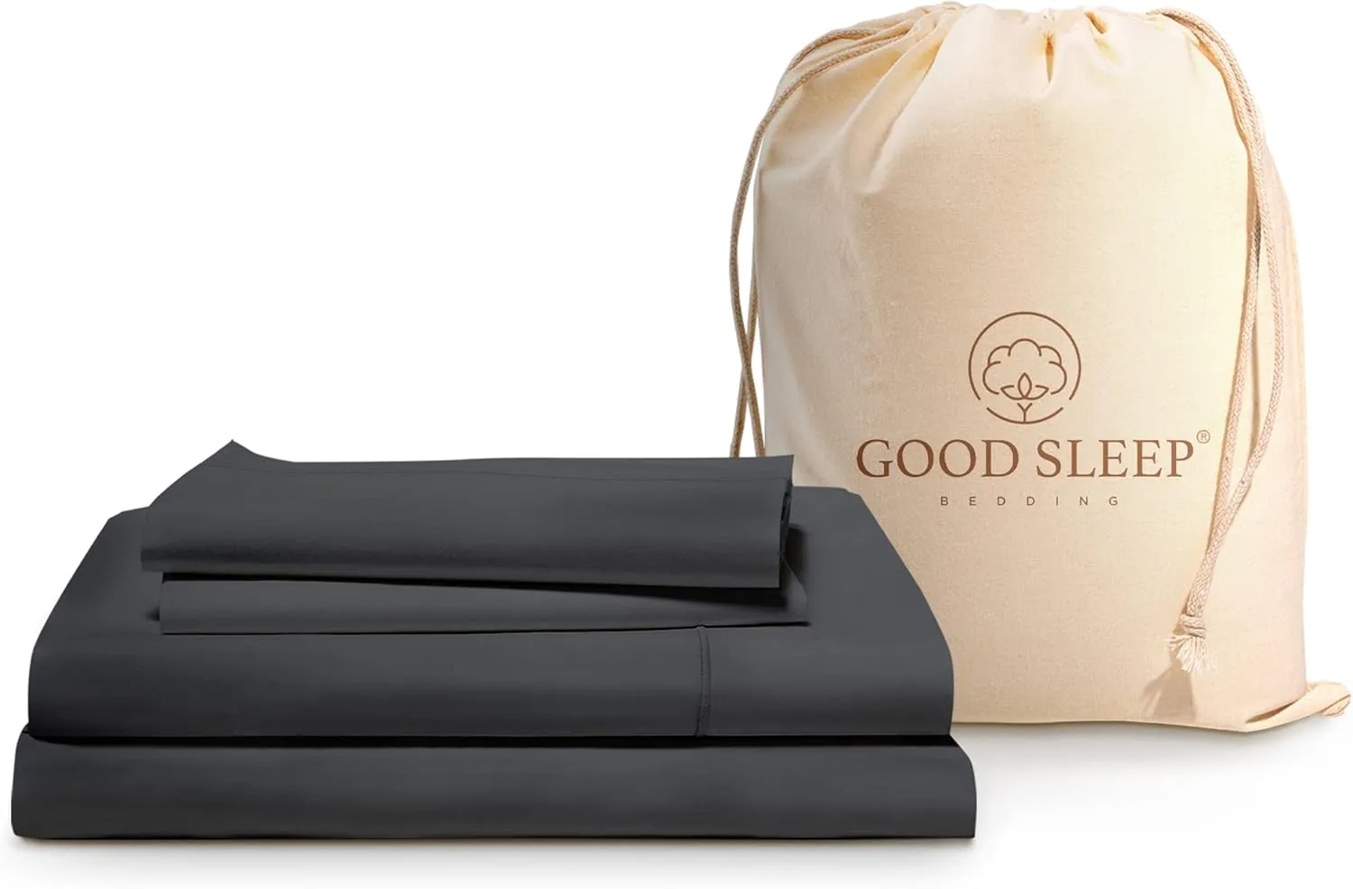 Good Sleep Bedding 100% Egyptian Cotton Queen Sheets - 1000 TC Bedsheets Queen Size Bed, 4 Pc, Queen Bed Sheet Set, Luxury Sateen Weave, 16" Deep Pocket Queen Sheet Set - Dark Grey Sheets Queen Size
