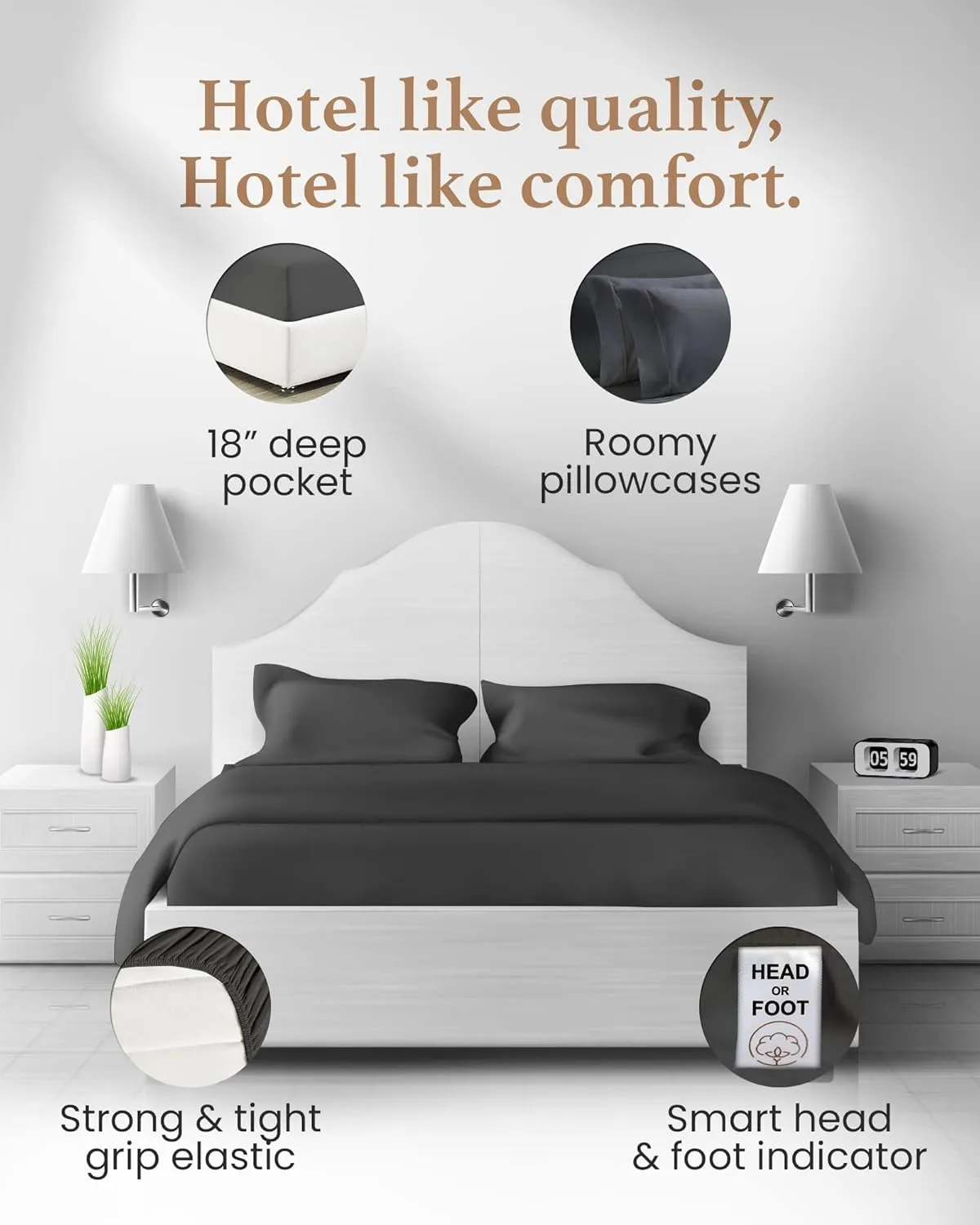 Good Sleep Bedding 100% Egyptian Cotton Queen Sheets - 1000 TC Bedsheets Queen Size Bed, 4 Pc, Queen Bed Sheet Set, Luxury Sateen Weave, 16" Deep Pocket Queen Sheet Set - Dark Grey Sheets Queen Size