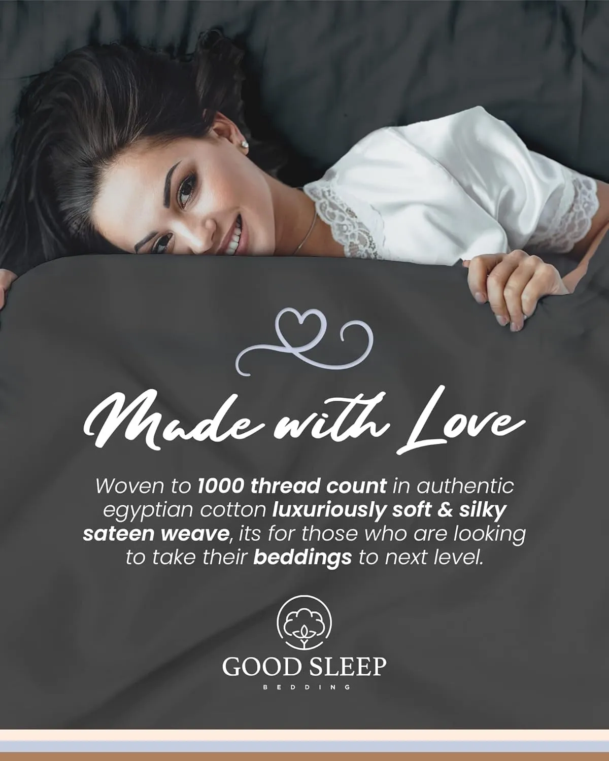 Good Sleep Bedding 100% Egyptian Cotton Queen Sheets - 1000 TC Bedsheets Queen Size Bed, 4 Pc, Queen Bed Sheet Set, Luxury Sateen Weave, 16" Deep Pocket Queen Sheet Set - Dark Grey Sheets Queen Size
