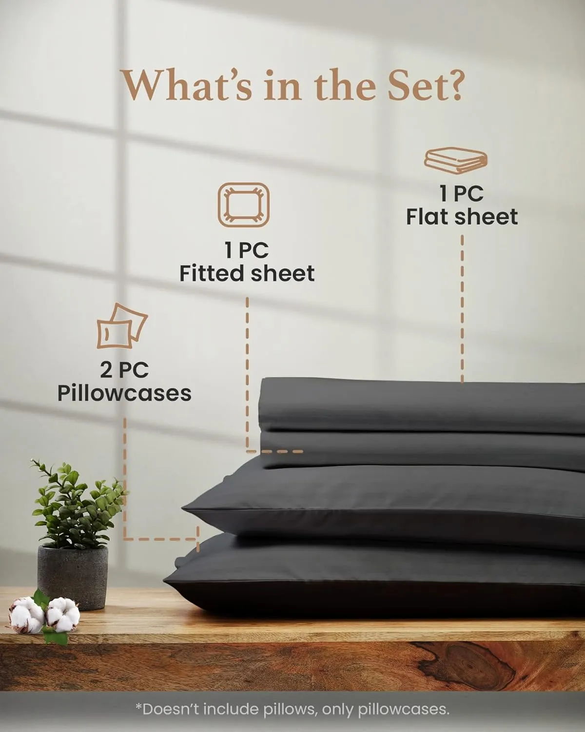 Good Sleep Bedding 100% Egyptian Cotton Queen Sheets - 1000 TC Bedsheets Queen Size Bed, 4 Pc, Queen Bed Sheet Set, Luxury Sateen Weave, 16" Deep Pocket Queen Sheet Set - Dark Grey Sheets Queen Size