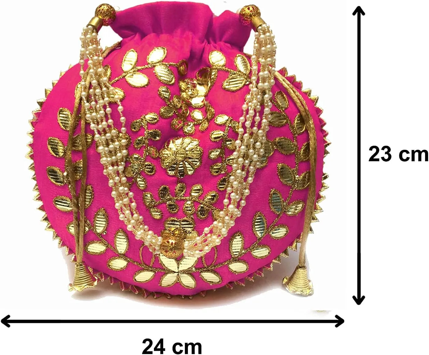 Gotta Patti Potli Bag-Jewelry Pouch Gift Bag Coin Purse Handmade Embroidered Gotta Patti Work Elegant Traditional Indian Clutch for Weddings Ethnic Wear Party Gift Bag (H*L:9 * 9.5 Inch)