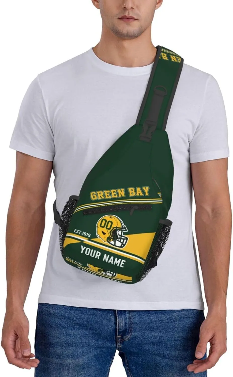 Green Bay Sling Bag,Personalized Football Crossbody Bags,Custom Cross Chest Bag,Sling Shoulder Backpack,Chest Bag Travel Daypack for Men Women Football Fans