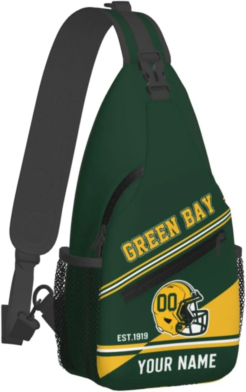 Green Bay Sling Bag,Personalized Football Crossbody Bags,Custom Cross Chest Bag,Sling Shoulder Backpack,Chest Bag Travel Daypack for Men Women Football Fans