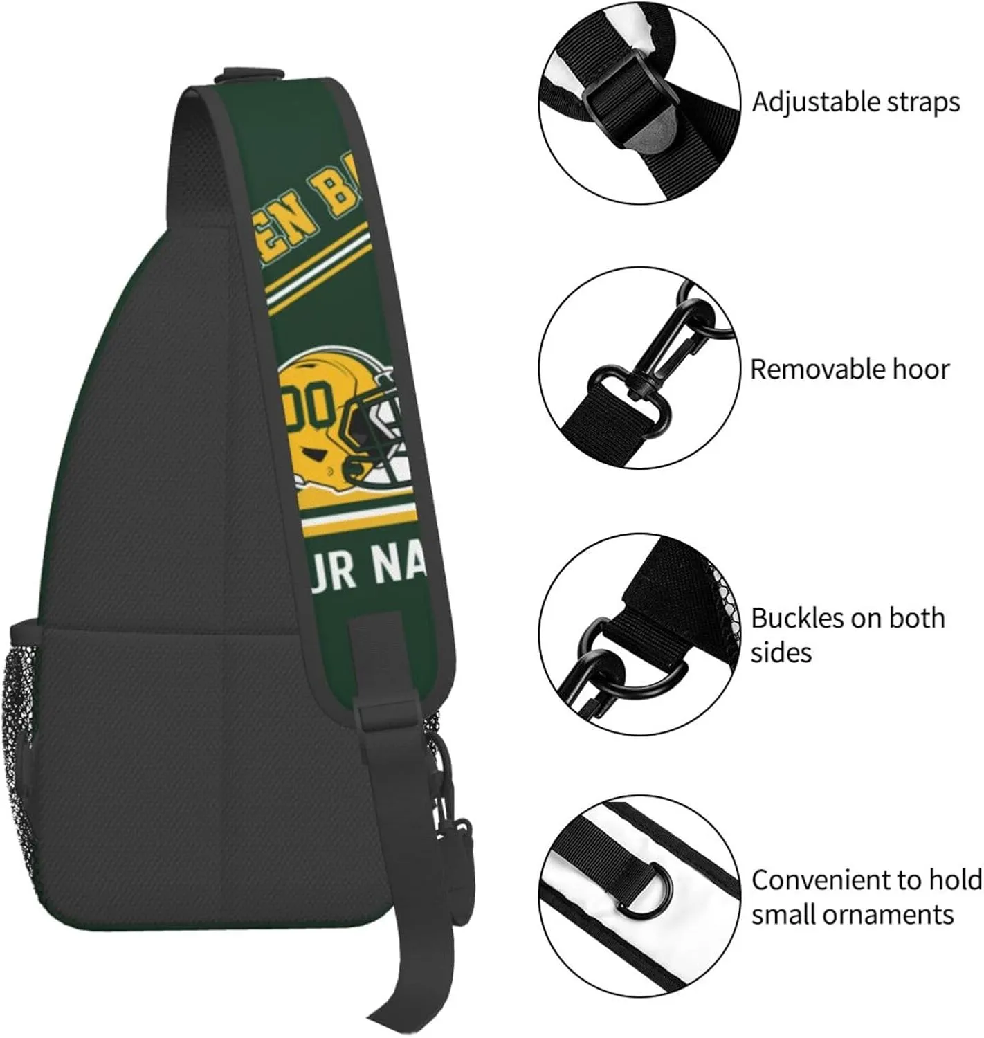 Green Bay Sling Bag,Personalized Football Crossbody Bags,Custom Cross Chest Bag,Sling Shoulder Backpack,Chest Bag Travel Daypack for Men Women Football Fans