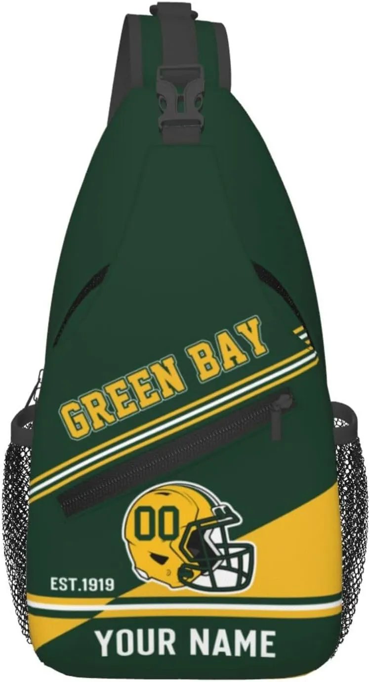 Green Bay Sling Bag,Personalized Football Crossbody Bags,Custom Cross Chest Bag,Sling Shoulder Backpack,Chest Bag Travel Daypack for Men Women Football Fans