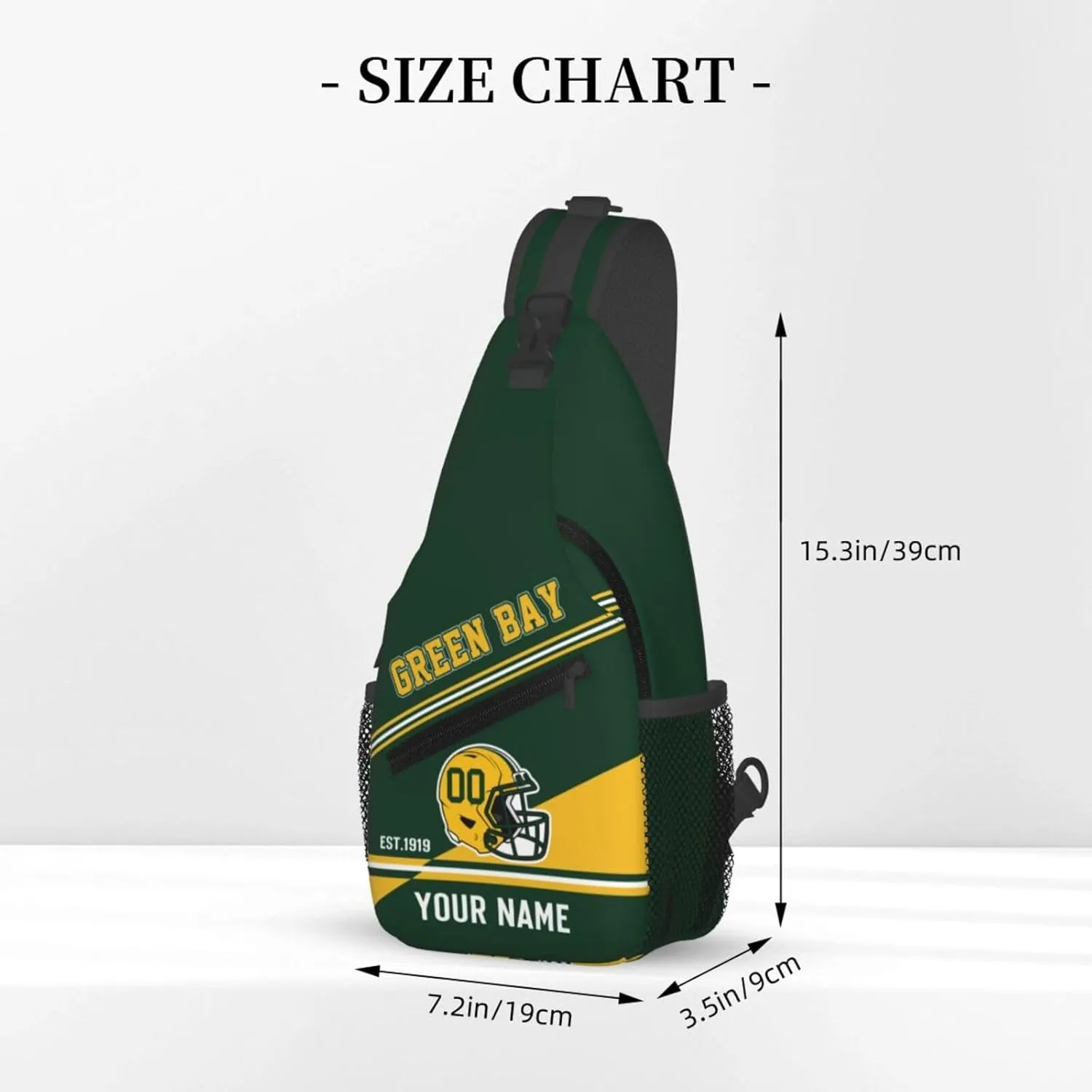 Green Bay Sling Bag,Personalized Football Crossbody Bags,Custom Cross Chest Bag,Sling Shoulder Backpack,Chest Bag Travel Daypack for Men Women Football Fans