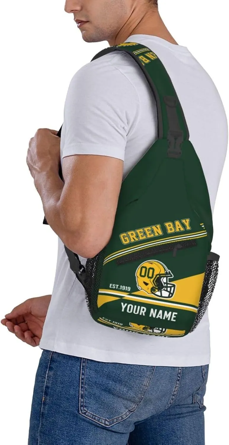 Green Bay Sling Bag,Personalized Football Crossbody Bags,Custom Cross Chest Bag,Sling Shoulder Backpack,Chest Bag Travel Daypack for Men Women Football Fans