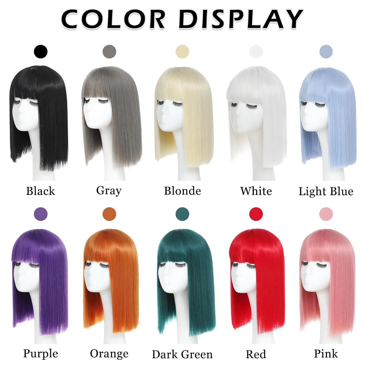 Grey Bob Wig With Bangs - Heat Resistant 14Inch Synthetic Hair, Short Straight Shoulder Length Natural-Looking Cosplay Wig for Daily Use, Parties & Women Girls