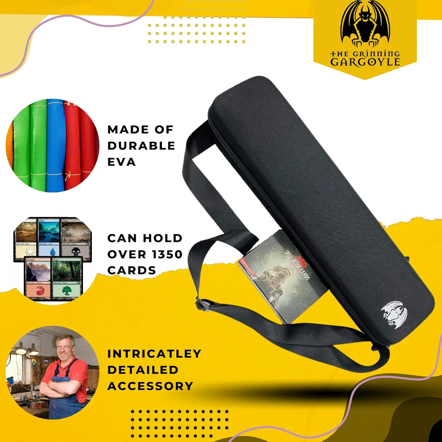 Grinning Gargoyle Collector Card Carry Case with Wrist and Shoulder Strap - Premium Portable Card Game Travel Case - Holds up to 1350 Cards or Multiple MTG Deck Box - Organise and Protect (Black)