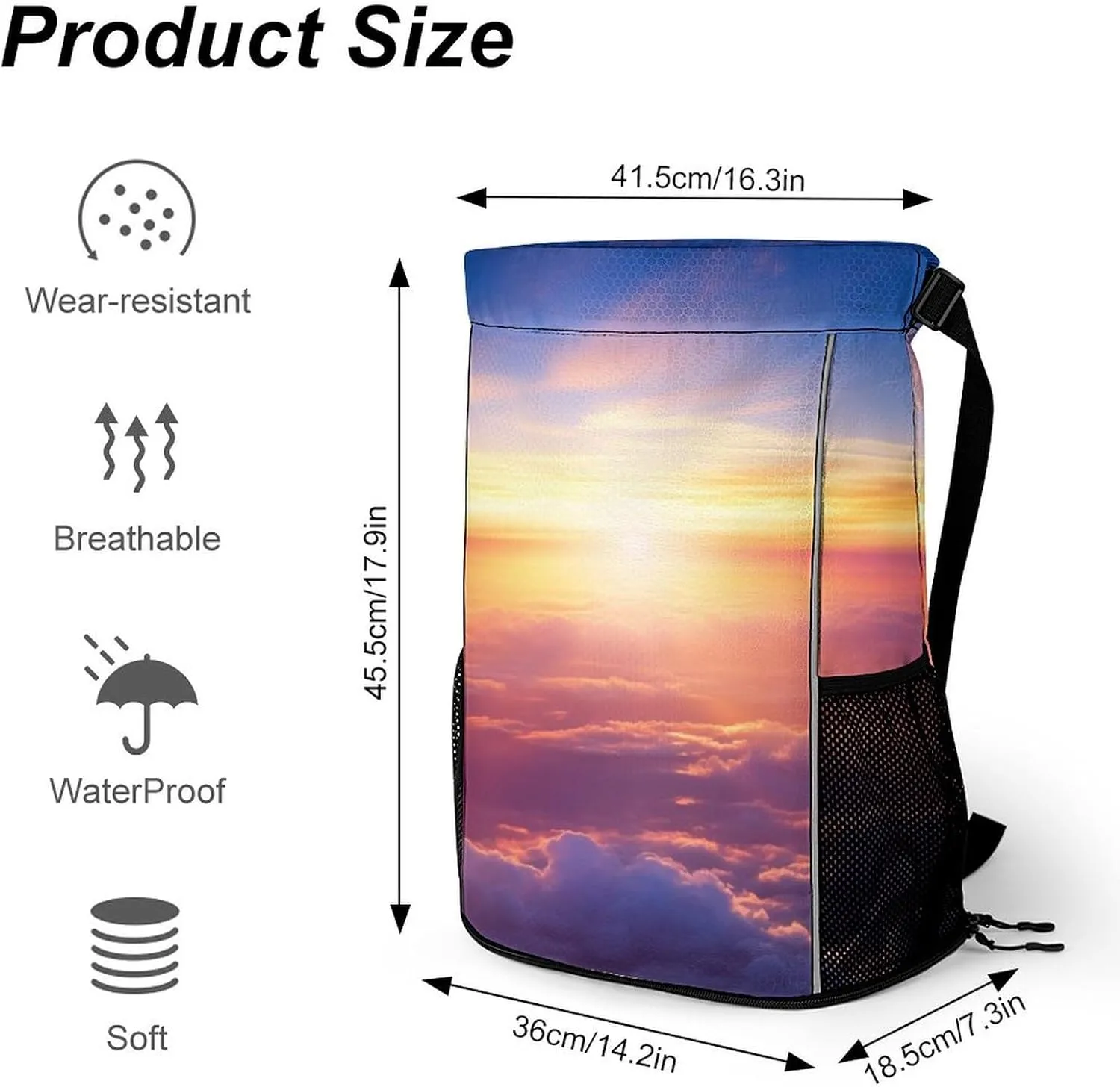 Gym Bag for Women Men Beautiful Sunrise Over CloudsTravel Duffel Bag Large Capacity Sports Drawstring Backpack, 45.5x41.5x36cm, Style-3, JJ0529240