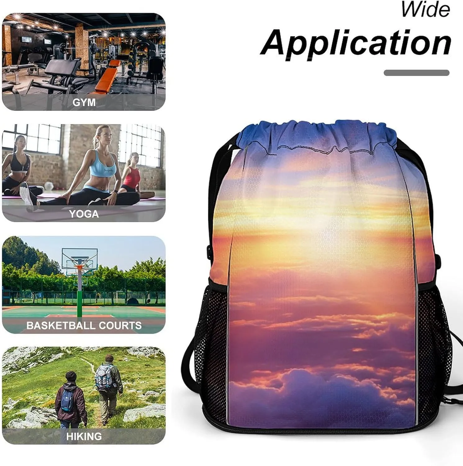 Gym Bag for Women Men Beautiful Sunrise Over CloudsTravel Duffel Bag Large Capacity Sports Drawstring Backpack, 45.5x41.5x36cm, Style-3, JJ0529240