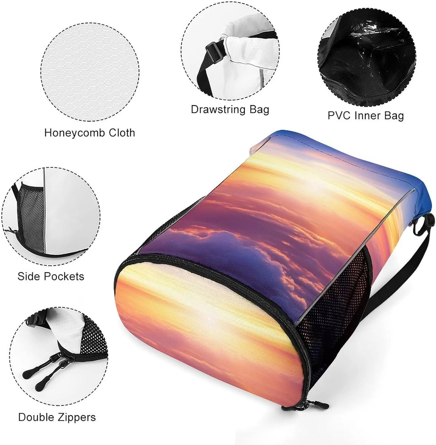 Gym Bag for Women Men Beautiful Sunrise Over CloudsTravel Duffel Bag Large Capacity Sports Drawstring Backpack, 45.5x41.5x36cm, Style-3, JJ0529240
