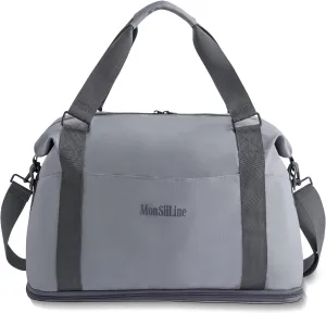 Gym Bag for Women Men with Shoe Compartment Wet Pocket Waterproof Durable Travel Duffel Bag for Sports Gym Swimming Yoga Flight Weekend Overnight Carry on Tote Bag (Gray)