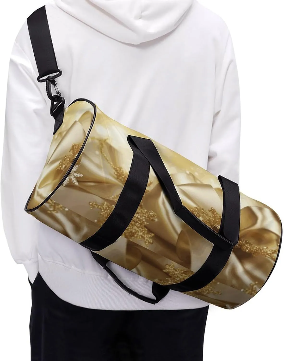 Gym Bags Small Gold Silk Christmas Duffel Bag Overnight Bag with Shoe Compartment Carryon Bag for Men Women